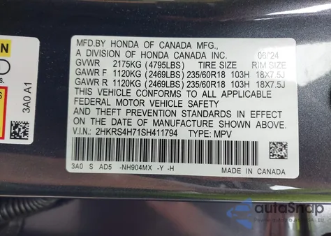 2025 Honda Cr-V Ex-L Awd z USA, uszkodzony, nr VIN 2HKRS4H71SH411794